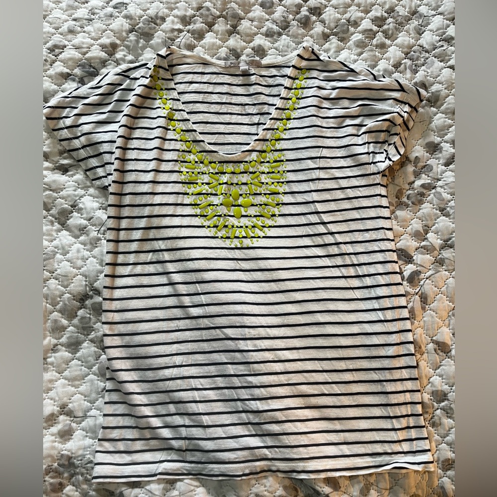 GAP Navy Striped Top with Neon Green Gem Accents